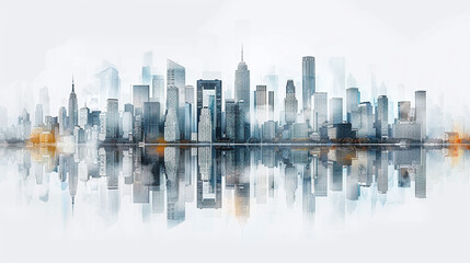 Fototapeta premium Panorama of Skyscrapers on White Background