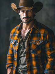 Bold and Defiant: Portrait of a Muscular Cowboy with Chiseled Abs