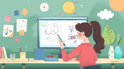 Learning Activities flat design side view interactive theme cartoon drawing colored pastel