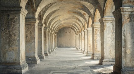 Sequence of arches in an old colonnade, an architectural rhythm