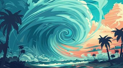 Hurricane flat design side view cyclone theme cartoon drawing colored pastel