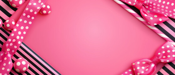 Pink and black striped ribbon bows with a pink background