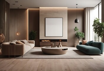 Frame mockup, ISO A paper size. Living room poster mockup. Interior mockup with house white background. Modern interior design. 3D render