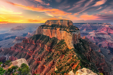 the Grand Canyon at sunset, with vivid colors and intricate rock formations in Arizona, USA