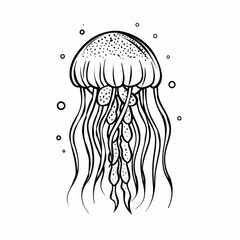 Naklejka premium Monochrome sea creature sketch icon isolated medusa hand drawn jellyfish. Underwater animal, deep ocean waters sea life character.