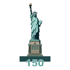 Statue of Liberty monument, poster. 150 years. July 4, USA Independence Day. Green flat design template. Holiday, welcome to America USA. New York symbol, banner, advertisement Vector illustration  © VASYL