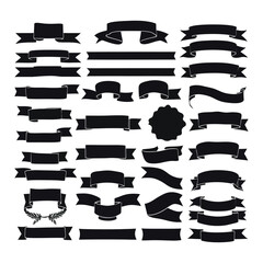 Banner ribbon set silhouette vector black shape	