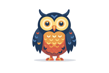 Colorful cartoon owl with big eyes, standing on white background. Ideal for children's illustrations and educational materials.