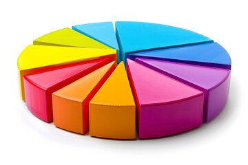 Fototapeta premium Colorful 3D pie chart with multiple segments in vibrant hues, perfect for business presentations and data analysis visuals.