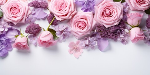 Delicate Pink Roses and Purple Flowers