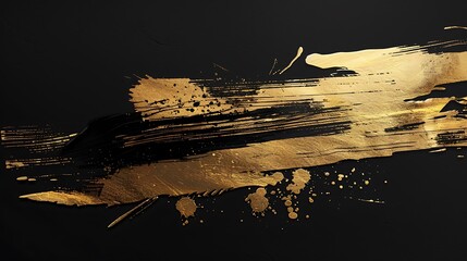 Black background with gold paint strokes, simple and elegant, minimalistic design, ultra HD high quality