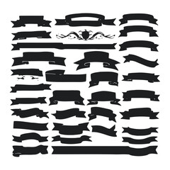 Banner ribbon set silhouette vector black shape	