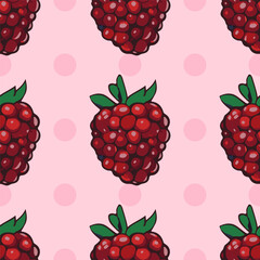 Seamless vector pattern with berries on polka dot background
