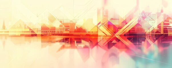 Abstract Cityscape with Geometric Shapes and Blurred Buildings.