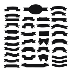 Banner ribbon set silhouette vector black shape	