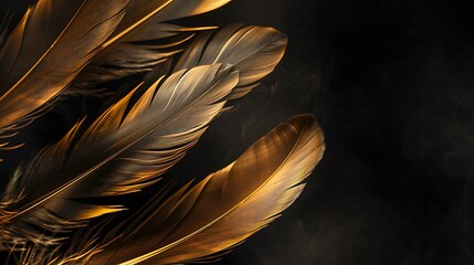 Black background with golden feathers, simple and luxurious, ultra HD high quality