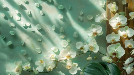 A high-definition wallpaper featuring an orchid with jade petals, arranged in an artistic pattern