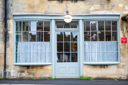Bruton, Somerset, UK - 26.05.2024. Bruton High street view, Somerset, England. Osip restaurant facade