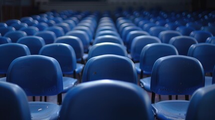 Fototapeta premium Empty blue chairs in the audience