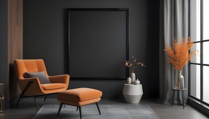 
Mockup poster frame on the wall of the living room. Luxurious apartment background with contemporary design. Modern interior design. 3D render