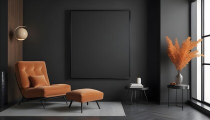 
Mockup poster frame on the wall of the living room. Luxurious apartment background with contemporary design. Modern interior design. 3D render