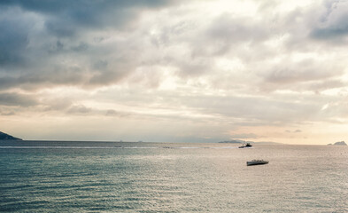Obraz premium Beautiful landscape with dramatic sky, sea water and islands