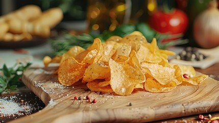Savory songkok chips on a crispy cutting board
