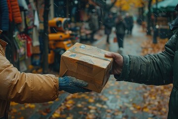 Delivery holding out box to customer professional photography