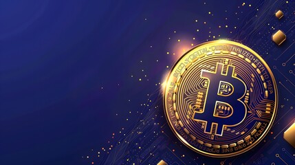 golden bitcoin on dark blue background