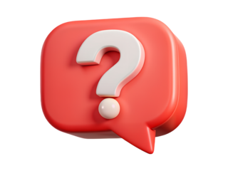 3D render white color question mark in red pastel speech bubble icon isolated on white cut out transparent background.