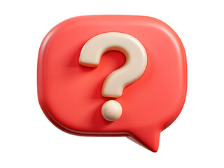 3D render white color question mark in red pastel speech bubble icon isolated on white cut out transparent background.
