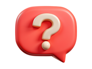 3D render white color question mark in red pastel speech bubble icon isolated on white cut out transparent background.