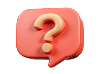 3D render white color question mark in red pastel speech bubble icon isolated on white cut out transparent background.