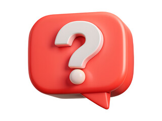 3D render white color question mark in red pastel speech bubble icon isolated on white cut out transparent background.