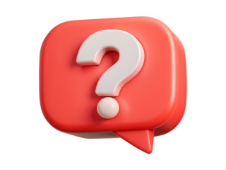 3D render white color question mark in red pastel speech bubble icon isolated on white cut out transparent background.