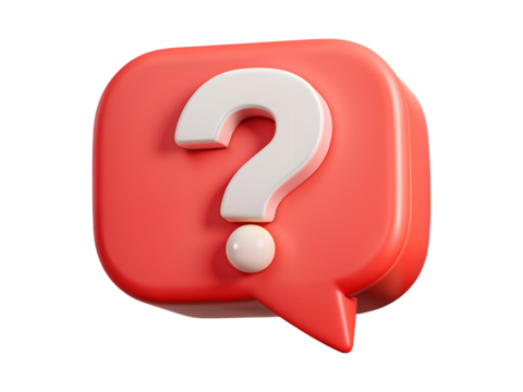 3D render white color question mark in red pastel speech bubble icon isolated on white cut out transparent background.