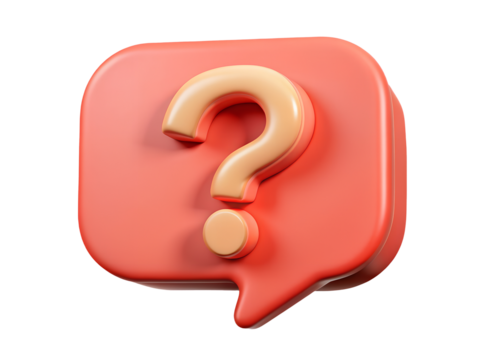 3D render white color question mark in red pastel speech bubble icon isolated on white cut out transparent background.