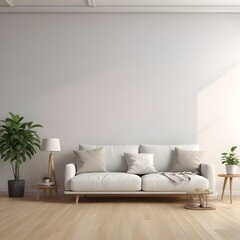 Cozy comfort Natural contemporary living room mockup template room ideas sofa with blank space wall backdrop cozy interior decorating house beautiful background. Generative AI