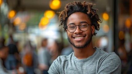 Fototapeta premium Casual Grey Shirt Man Smiling with Arms Crossed
