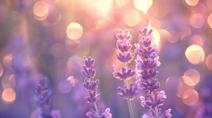 Fototapeta premium Blurry lavender flowers with light bokeh background