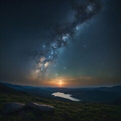 Fototapeta premium Stunning 16K Wide-Angle View of the Milky Way and Starry Night Sky with Moonlight Glow
