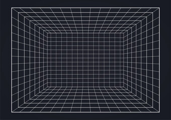 perspective Futuristic digital hallway room. Cyber, technology, banners, covers, terrain, science fiction, frames and related backgrounds.