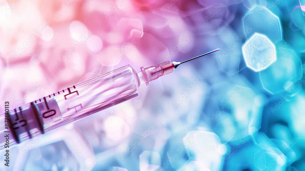 Aufkleber Detailed view of a syringe with abstract light patterns in the background. Concept of medical research and vaccination.