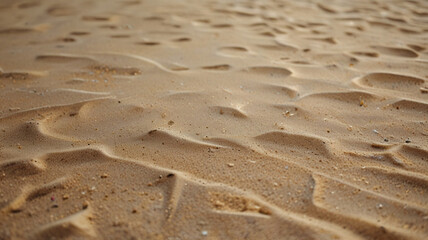 Fototapeta premium Windswept desert sand formations with soft ridges and ripple textures.