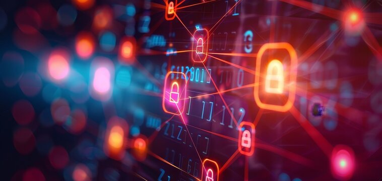 Business network security system protecting online communications, cybersecurity, concept