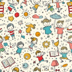 Fototapeta premium Whimsical Children Activities in Colorful Illustration