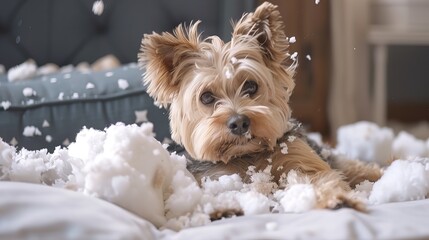 Dog ripping stuffing from cushion