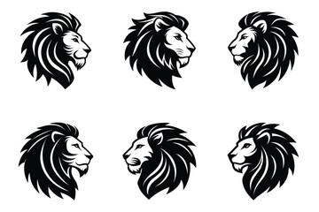 Lion head side view silhouette icon vector art illustration bundle set