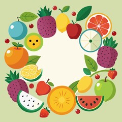 Fruits and vegetables circle frame isolated,fresh vegetables and fruits isolated on white background