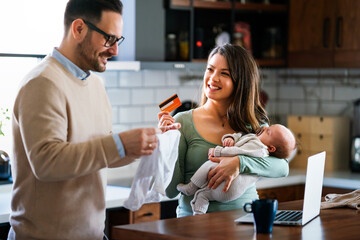 Family love parenthood baby concept. Parents spend happy moments with the newborn child